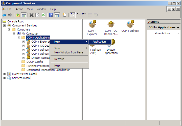 Create a new COM+ application - Application for upload component